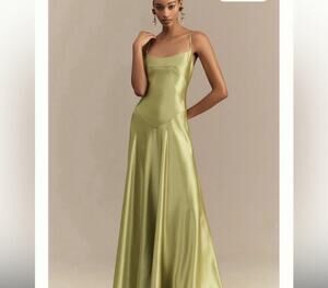 Anthropologie MARE MARE Emmy Satin Corset Lace Up Back Maxi Dress Silky Green